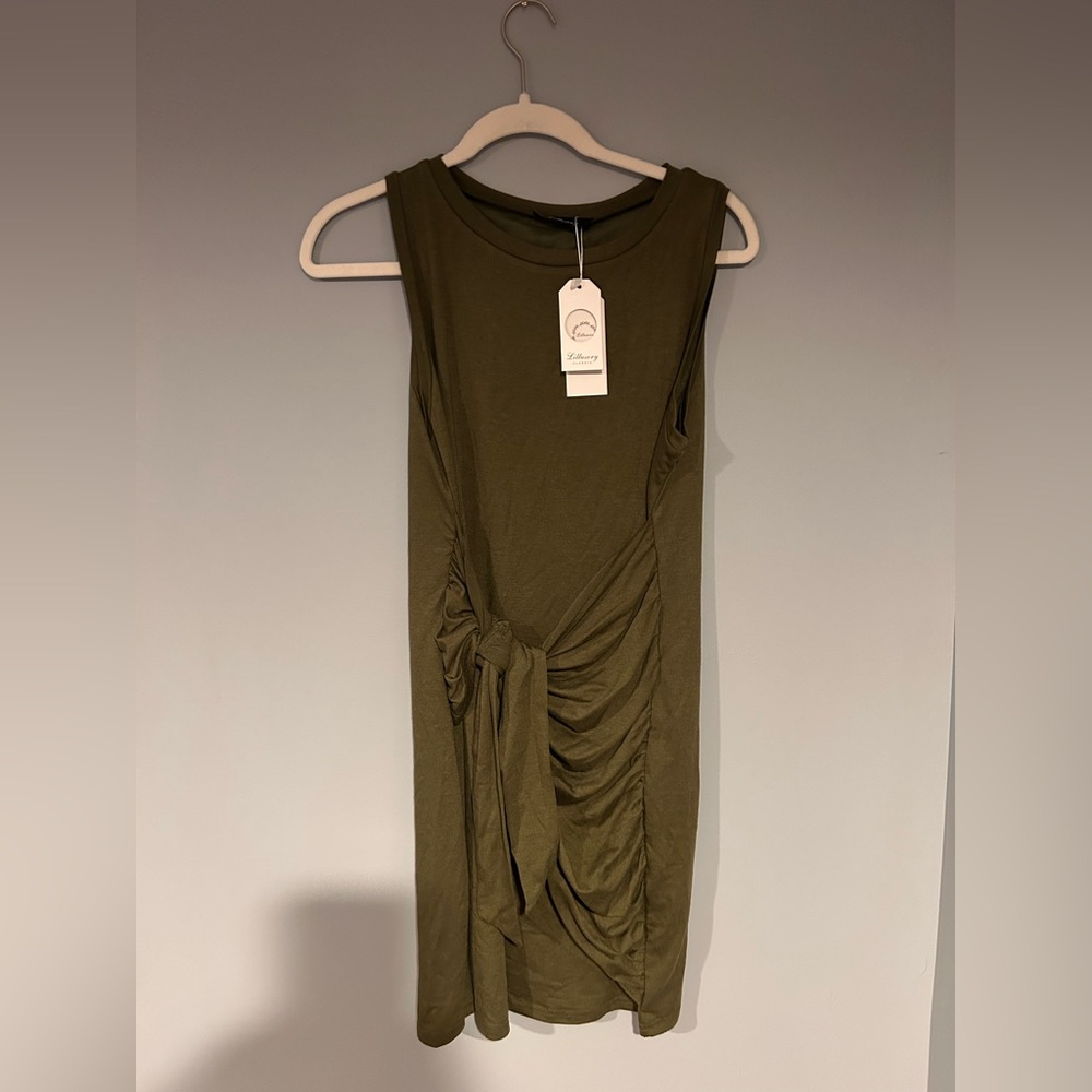 Elegant Asymmetrical Olive Dress